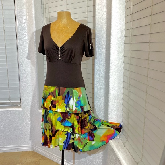 BLUE D’AZUR FRANCE dress short sleeves 10 brown - Picture 1 of 11